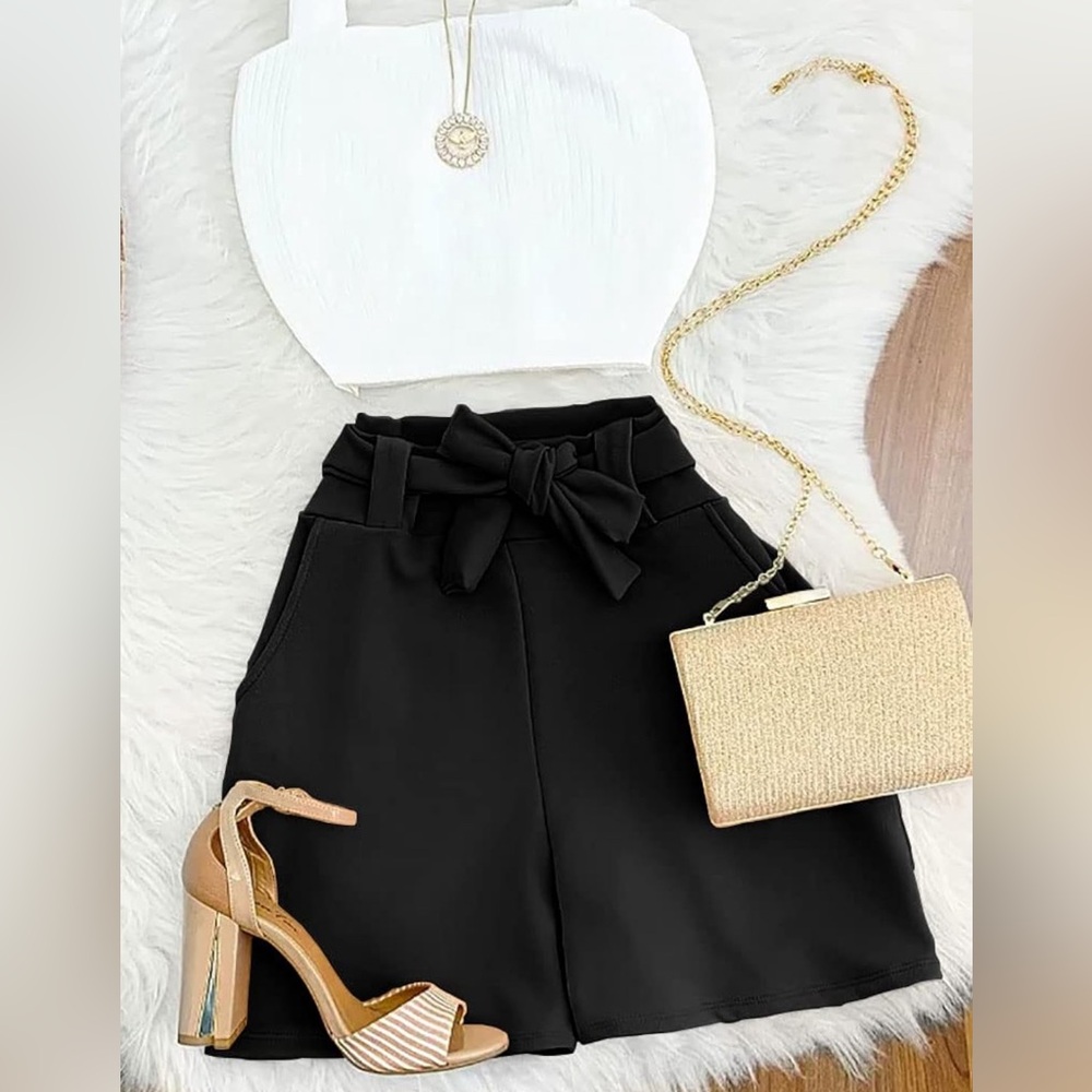 NWT Women’s casual high waist ruffle bow tie shorts - Picture 1 of 7